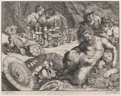 バッカスと酔ったシレノス、1640-60。 作： Frans van den Wyngaerde