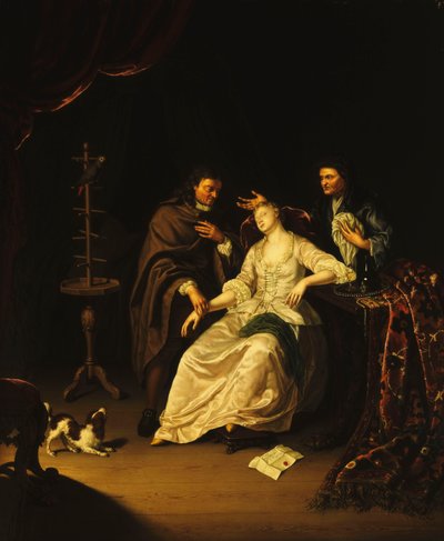 気絶する少女を世話する医者、1713 作： Frans van the Younger Mieris