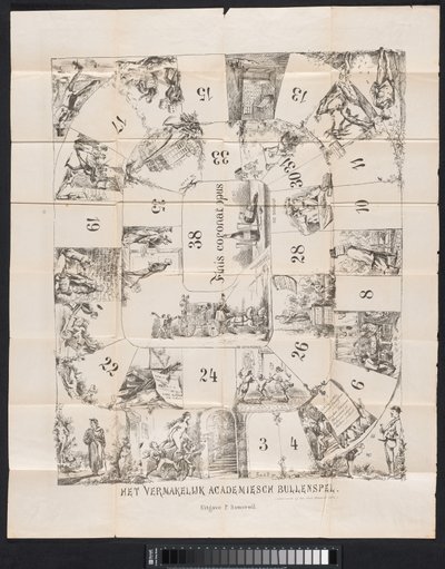 ライデン学生暦の漫画、1874 年 面白いアカデミック ブル ゲーム (オブジェクトのタイトル) 作： Fransen van de Putte