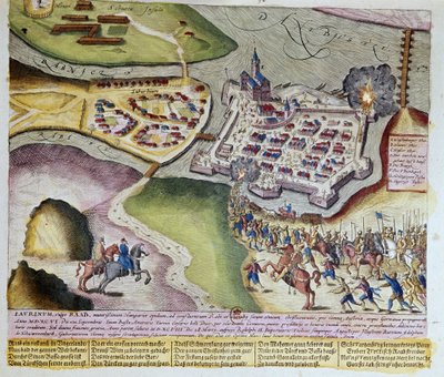 1598年3月28日、アドルフ・シュヴァルツェンベルクによるラーブの占領。1653年 フランツ・ホーゲンベルク（1535-1590）による版画。 作： Franz (after) Hogenberg