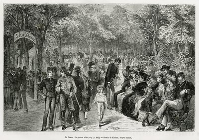 プラーター：大きな散歩道。1881年にエドゥアール・シャルトン（1807-1890）の指揮の下、『Tour du monde』誌に掲載されたM.ニューリンスキ著の『Vienna and its suburbs』の挿絵としてコラールツが描いたもの。 作： Franz (after) Kollarz