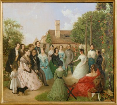 Pfaenderspiele der Familienmitglieder Alt im Garten - アルト家の庭で没収試合... （キャンバスペインティング） 作： フランツ・アルト