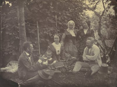 [ピクニックに出かける 3 人の女性、2 人の男性、1 人の子供]、1850 年代から 60 年代。 作： Franz Antoine