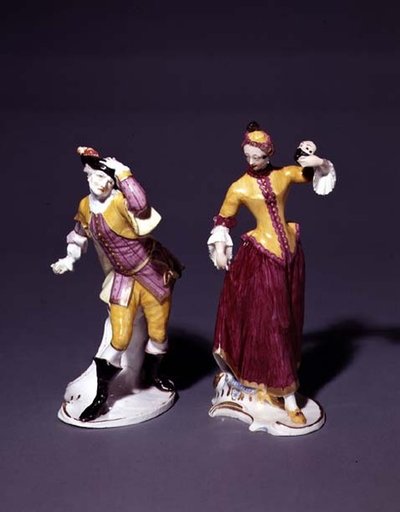 コメディア・デラルテ」コロンビーヌとスパレント大尉のフィギュア、ニンフェンブルク、1760年頃（磁器 作： Franz Anton Bustelli