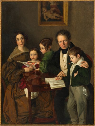 作曲家 Johann Baptist Gänsbacher 1778-1844 とその家族、1838 年頃。 作： Franz Anton Stecher