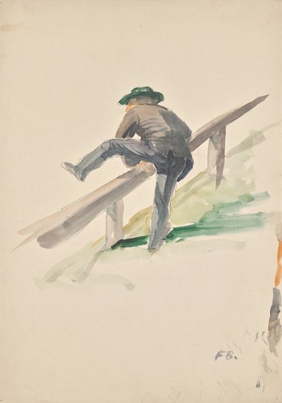 手すりをよじ登る男 作： Franz Barwig d. Ä.