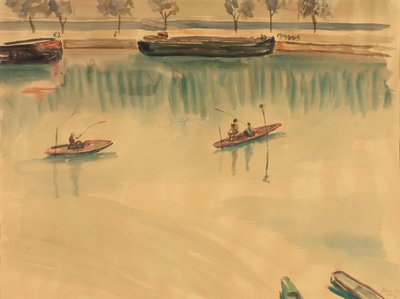 パリ近郊のセーヌ川の船 作： Franz Blum