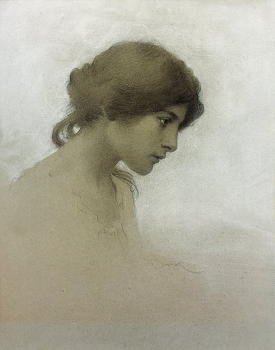 少女の頭（紙に鉛筆とチョーク） 作： Franz Dvorak