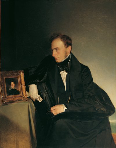 亡くなった妹のミニチュアの肖像画を見ている画家フランツ・ウィップリンガー 作： Franz Eybl