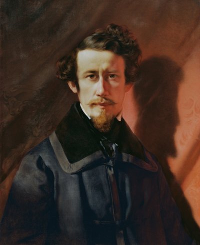 赤い背景の自画像 作： Franz Eybl