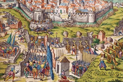シャルトルを包囲するコンデ軍、1568年3月、フランツ・ホーゲンベルク（1535-1590）の彫刻、フランス 作： Franz Hogenberg