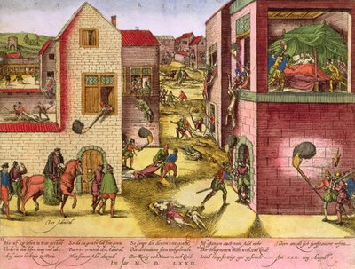 1572年の聖バーソロミュー虐殺の時のガスパルド2世デコリニー提督（1519-72）の死（bwについては158612を参照） 作： Franz Hogenberg