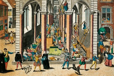 教会内の聖遺物や彫像の破壊（1566年4月）フランツ・ホーゲンベルク（1535～1590年）による彫刻、宗教戦争、フランス 作： Franz Hogenberg