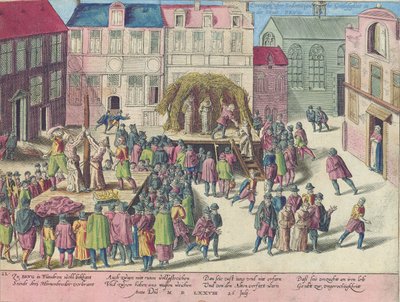 1578年6月28日、ソドミーのための3人の修道士の焼却によるブルージュでの処刑 作： Franz Hogenberg