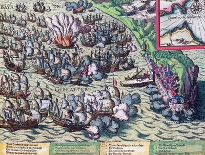 1607年5月25日に印刷されたジブラルタル沿岸での戦闘 作： Franz Hogenberg