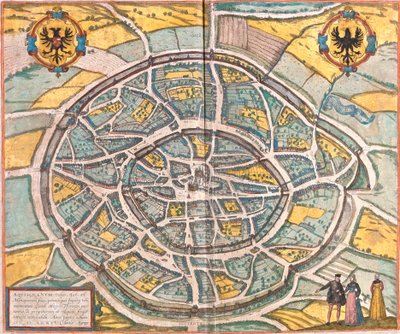 ドイツ・アーヘン(Aquisgranum)の地図(エッチング) 作： Franz Hogenberg