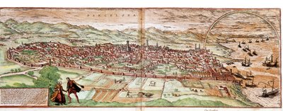 バルセロナの地図 - スペイン (彫刻) 作： Franz Hogenberg