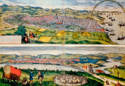 Georg BraunのCivitates Orbis Terrarumによるバルセロナとエシヤの地図 作： Franz Hogenberg