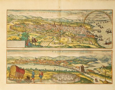 Georg BraunのCivitates Orbis Terrarumによるバルセロナとエシヤの地図 作： Franz Hogenberg