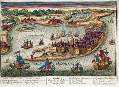 スペイン・カディスの地図（彫刻 作： Franz Hogenberg