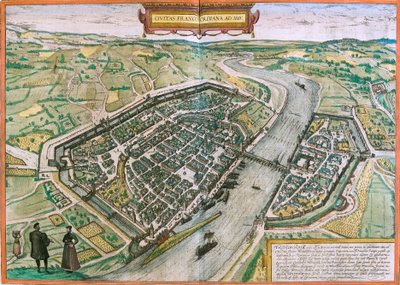 ドイツ・フランクフルト（フランコフォディア）の地図（エッチング 作： Franz Hogenberg