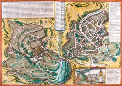 エルサレム（ヒエロゾリモルム）、イスラエルの地図（エッチング 作： Franz Hogenberg