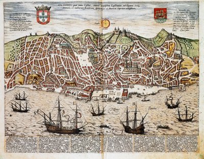 ポルトガル・リスボンの地図（彫刻 作： Franz Hogenberg