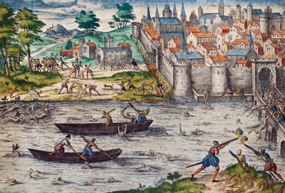 トゥールの虐殺、ユグノーに対する宗教戦争中の 1562 年 7 月、フランツ・ホーゲンバーグ (1535-1590)、フランスによる彫刻 作： Franz Hogenberg