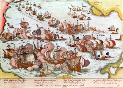 海の乞食とスペイン人の間の1573年の海軍戦闘 作： Franz Hogenberg
