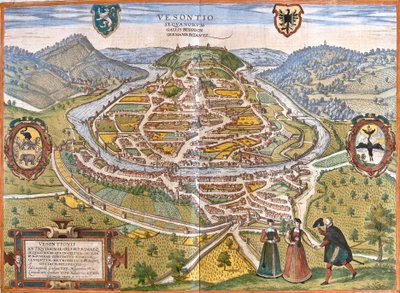 フランス、ブザンソン（ヴェソンティオ）の平面図（銅版画 作： Franz Hogenberg