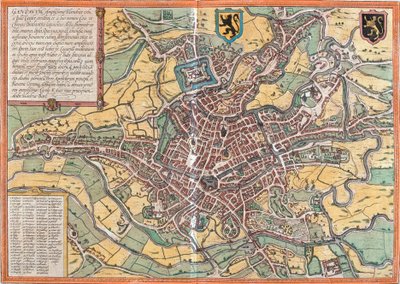 ベルギー、ゲント（ガンダウム）の平面図（銅版画 作： Franz Hogenberg