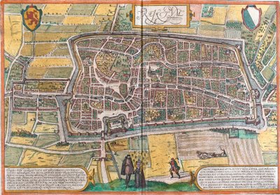 マーストリヒトの平面図（トライエクタム）、オランダ（銅版画 作： Franz Hogenberg