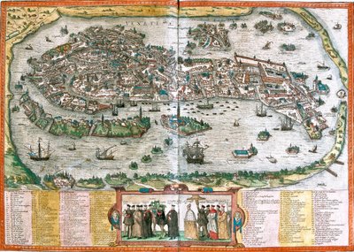 イタリア・ヴェネツィアの平面図（銅版画 作： Franz Hogenberg