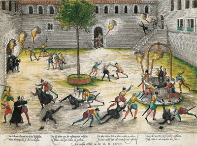 改革派によるニームのエクリチュールに対する報復、1567年10月、フランツ・ホーゲンベルク（1535-1590）による彫刻、宗教戦争、フランス 作： Franz Hogenberg