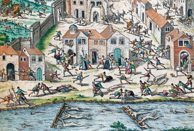 フランス宗教戦争の一場面 フランツ・ホーゲンベルク（1535-1590）のエングレーヴィング フランス 作： Franz Hogenberg