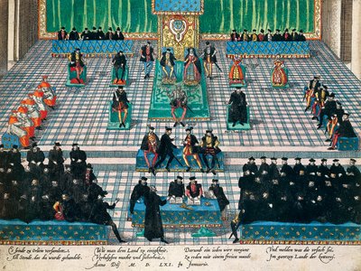 1561年1月、オルレアンでの州知事会議、フランツ・ホーゲンベルク（1535-1590）による彫刻、フランス 作： Franz Hogenberg