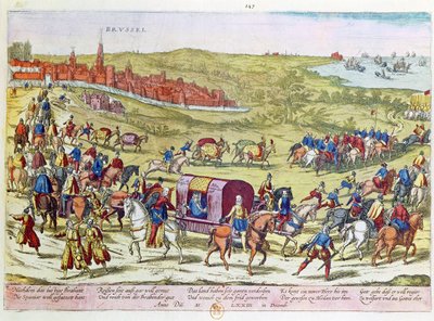 1573年にブリュッセルを離れてスペインに呼び戻されたアルバ公 作： Franz Hogenberg