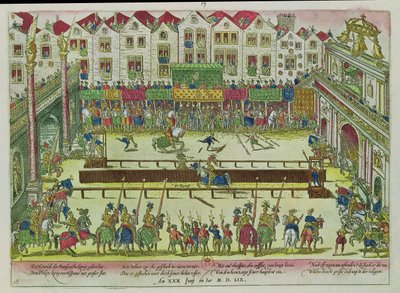 アンリ2世（1519〜59年）がモンゴメリー伯爵によって負傷し、10日後に1559年6月30日に死亡したトーナメント 作： Franz Hogenberg