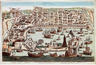 シチリア島メッシーナ市の眺め - フランツ・ホーゲンベルク（1535-1590）によるエングレーヴィング（ブラウンとホーゲンベルクによる "Civitatis Orbis Terranum "より） - 1594年（シチリア島メッシーナ市の眺め - フランツ・ホーゲンベルク（1535-1590）によるエングレーヴィング（"Civitatis Hobis Terran "より 作： Franz Hogenberg