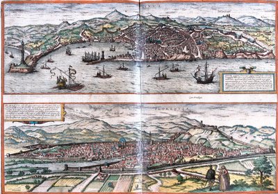 イタリア、ゲネス（ジェヌア）とフィレンツェ（フロレンティア）の風景（エッチング 作： Franz Hogenberg