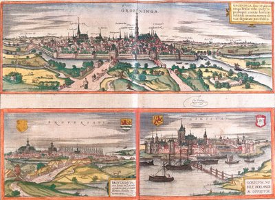 オランダのフローニンゲン（Groeninga）、ブローヴェルシャベン（Broversavia）、ゴリンチェム（Goricum）の風景（エッチング 作： Franz Hogenberg