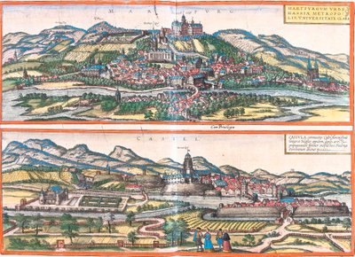 ドイツ、マールブルグ（マルトプルグム）とカッセル（カッシーラ）の風景（エッチング 作： Franz Hogenberg