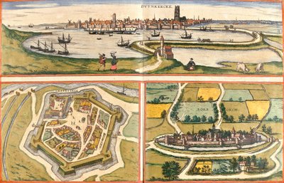 フランス、ダンケルク（Duynkercke）、グラベリン（Grevelinge）、ブールブール（Borborch）の風景（エッチング 作： Franz Hogenberg