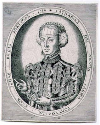 ジョン3世（1502-57）の妻、ポルトガル女王カトリーヌの肖像 1556年（エングレーヴィング） 作： Franz Huys