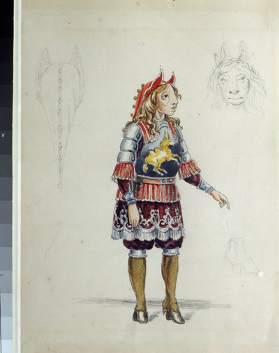 Cesare Pugni (1802-1870) によるバレエ「ザトウクジラの子」の衣装デザイン (C. Pugni によるバレエ The Little Humpbacked Horse の衣装デザイン)。 小さな馬。 Franz Iosifovich Nordmark の作品、紙に鉛筆、水彩 作： Franz Iosifovich Nordmark