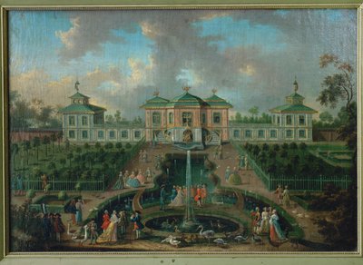 アウグストゥスブルク宮殿のインディアン・ハウス周辺の公園での宮廷生活。 作： Franz Jakob Rousseau