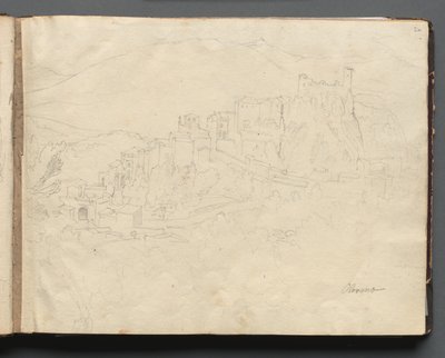ローマとその周辺の風景を収録したアルバム、風景研究、02aページ："オレヴァーノ" 作： Franz Johann Heinrich Nadorp