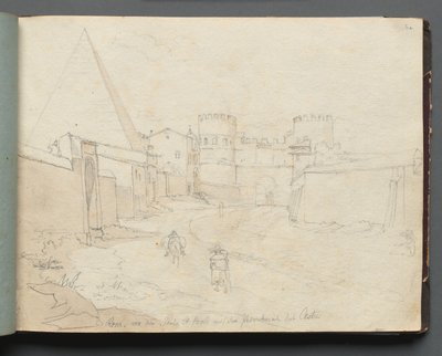 ローマとその周辺の景色を含むアルバム、風景研究、06aページ: ローマ・フォン・デア・ポルタ.... 作： Franz Johann Heinrich Nadorp