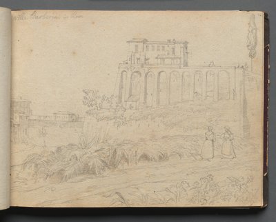 ローマとその周辺の景色を含むアルバム、風景研究、07aページ：「ローマのバルベリーニ邸」 作： Franz Johann Heinrich Nadorp