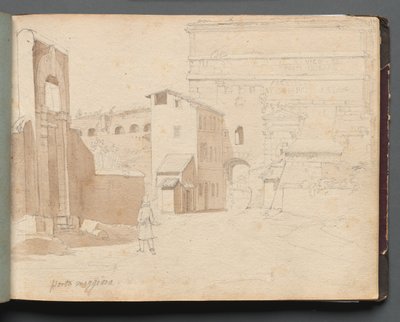 ローマとその周辺の景色を含むアルバム、風景研究、11aページ：ポルタ・マッジョーレ。 作： Franz Johann Heinrich Nadorp